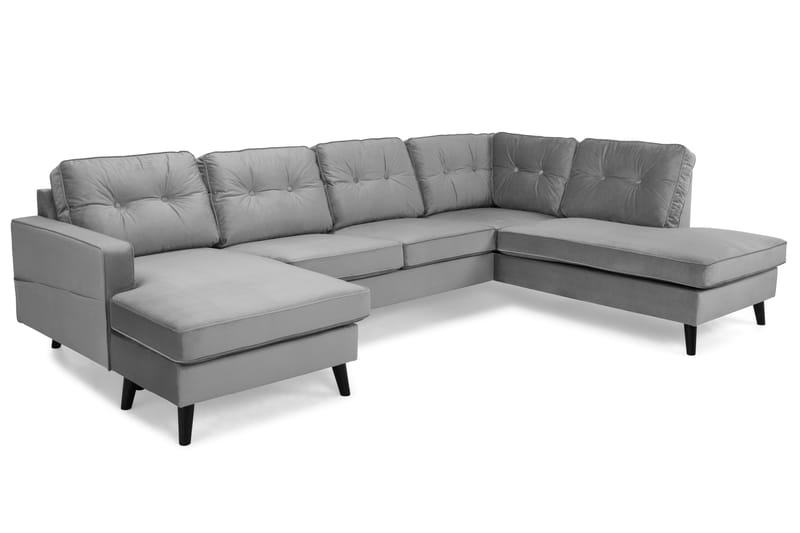 Monroe 4-sits Högervänd U-formad Soffa med Divan och Schäslong i Sammet - Ljusgrå - Möbler - Soffa - Sammetssoffa