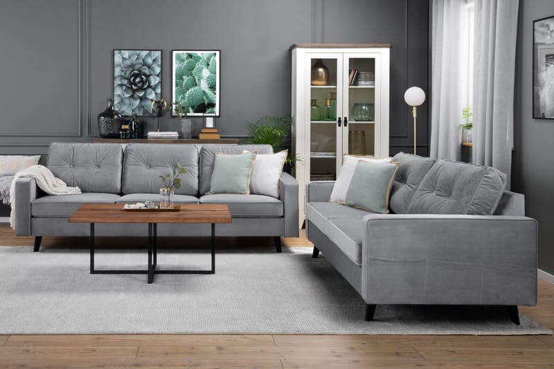 Monroe 4-sits Sammetssoffa - Ljusgrå - Möbler - Soffa - Sammetssoffa