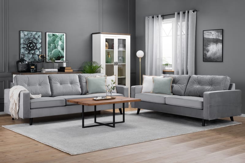 Monroe 4-sits Sammetssoffa - Ljusgrå - Möbler - Soffa - Sammetssoffa
