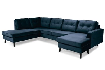 Monroe 4-sits Vänstervänd U-formad Soffa med Divan och Schäslong i Sammet - Blå - Möbler - Soffa - Sammetssoffa