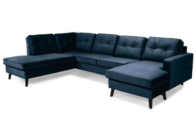 Monroe 4-sits Vänstervänd U-formad Soffa med Divan och Schäslong i Sammet - Blå - Möbler - Soffa - Sammetssoffa