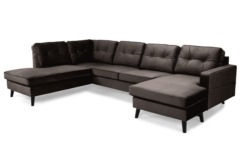 Monroe 4-sits Vänstervänd U-formad Soffa med Divan och Schäslong i Sammet - Brun - Möbler - Soffa - Sammetssoffa