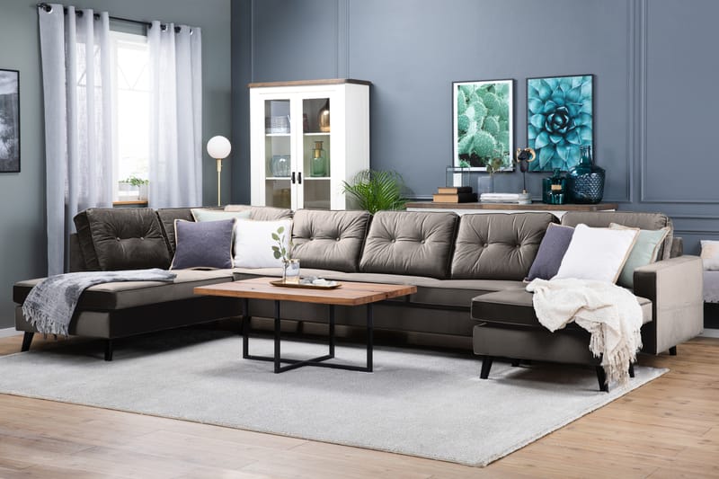 Monroe 4-sits Vänstervänd U-formad Soffa med Divan och Schäslong i Sammet - Brun - Möbler - Soffa - Sammetssoffa