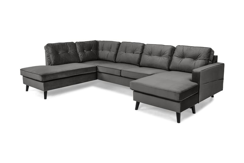 Monroe 4-sits Vänstervänd U-formad Soffa med Divan och Schäslong i Sammet - Mörkgrå - Möbler - Soffa - Sammetssoffa