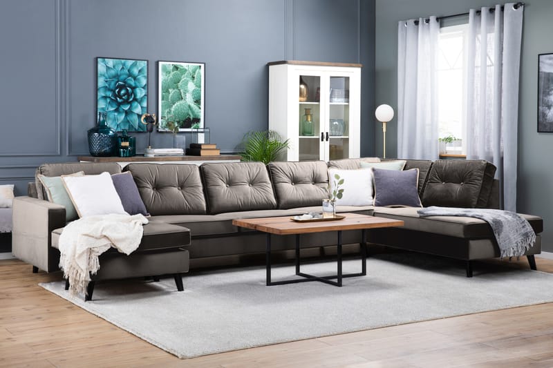 Monroe 6-sits Högervänd U-formad Large Soffa med Divan och Schäslong i Sammet - Brun - Möbler - Soffa - Sammetssoffa