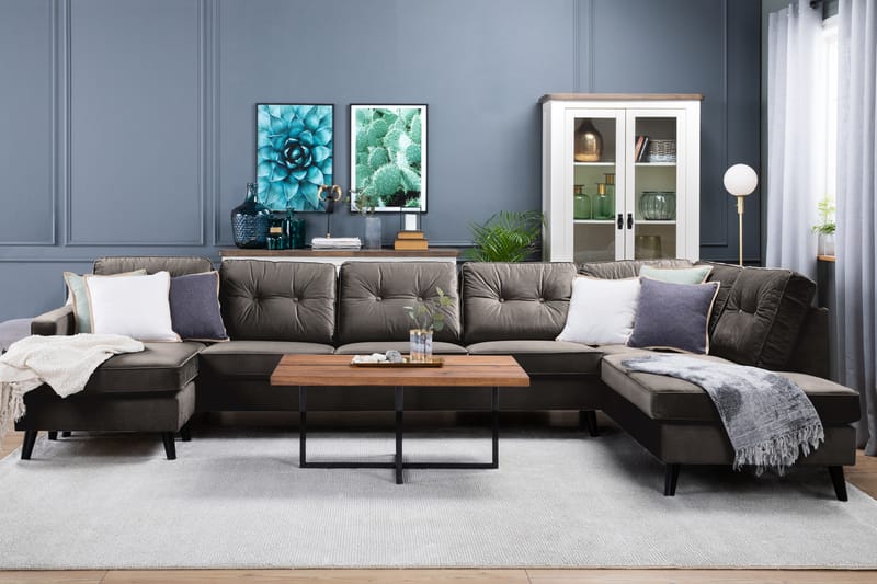 Monroe 6-sits Högervänd U-formad Large Soffa med Divan och Schäslong i Sammet - Brun - Möbler - Soffa - Sammetssoffa