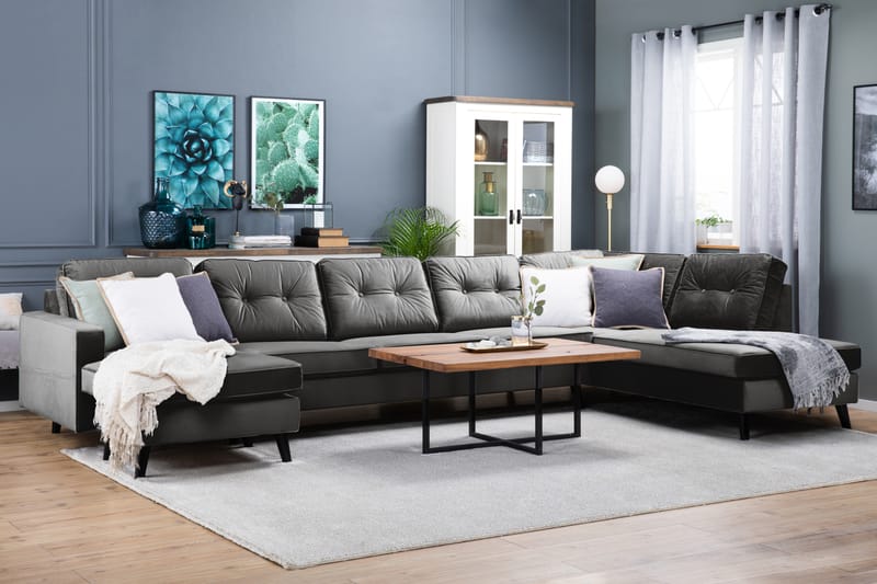 Monroe 6-sits Högervänd U-formad Large Soffa med Divan och Schäslong i Sammet - Mörkgrå - Möbler - Soffa - Sammetssoffa