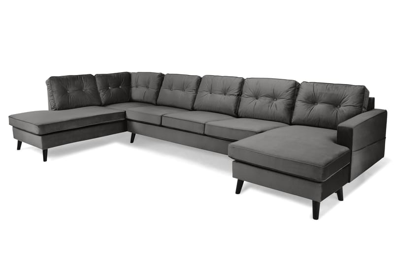 Monroe 6-sits Vänstervänd U-formad Large Soffa med Divan och Schäslong i Sammet - Mörkgrå - Möbler - Soffa - Sammetssoffa