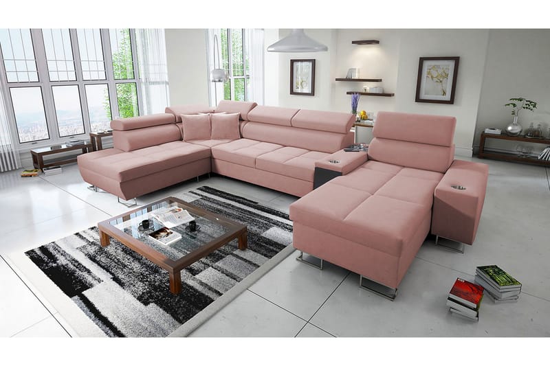 Morenia 4-sits Bäddsoffa 127x195 cm med Förvaring i Sammet - Rosa - Möbler - Soffa - Sammetssoffa