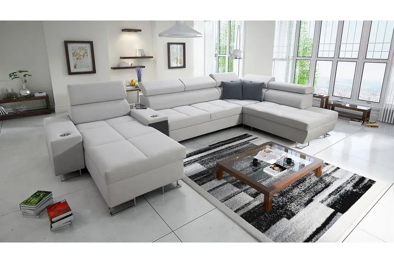 Morenia 4-sits Bäddsoffa 127x195 cm med Förvaring i Sammet - Vit - Möbler - Soffa - Sammetssoffa