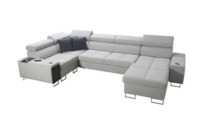 Morenia 4-sits Högervänd Bäddsoffa 127x258 cm med Förvaring i Sammet - Ljusgrå - Möbler - Soffa - Sammetssoffa