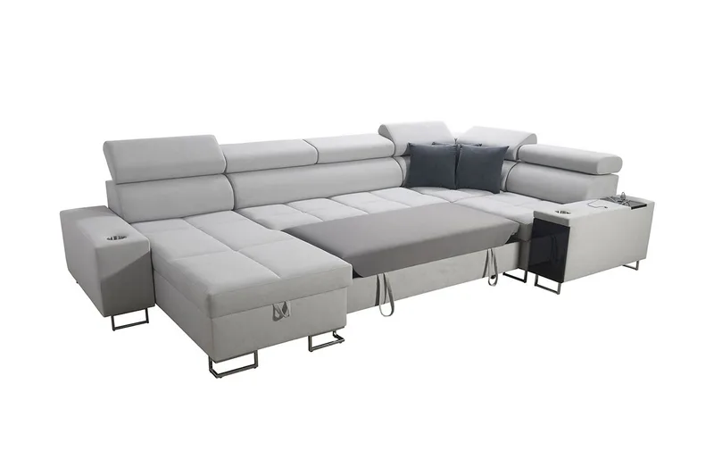 Morenia 4-sits Vänstervänd Bäddsoffa 127x284 cm med Förvaring i Sammet - Ljusgrå - Möbler - Soffa - Sammetssoffa
