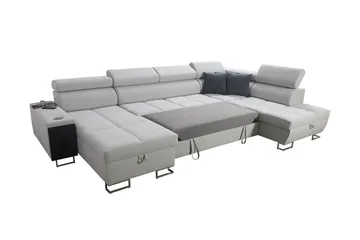 Morenia 4-sits Vänstervänd Bäddsoffa 127x284 cm med Förvaring i Sammet - Ljusgrå - Möbler - Soffa - Sammetssoffa