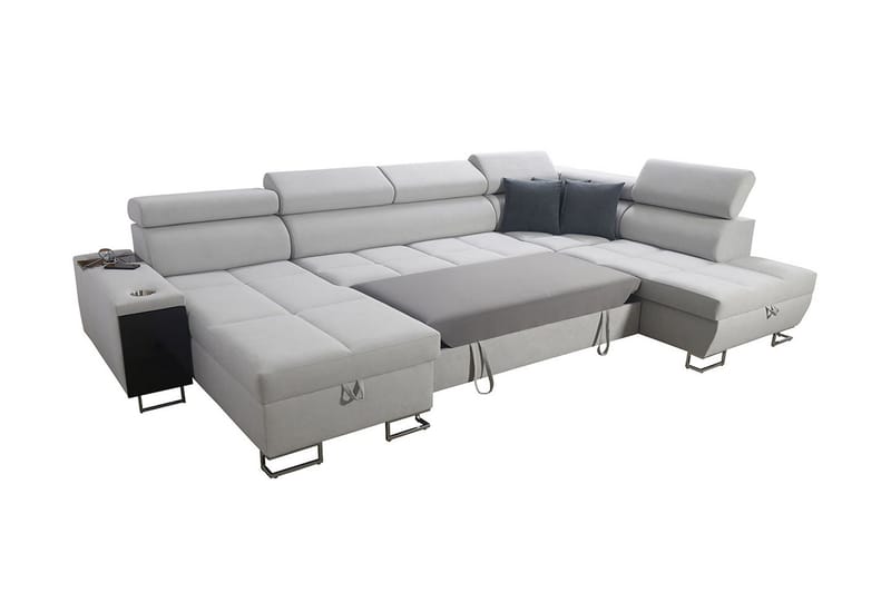 Morenia 4-sits Vänstervänd Bäddsoffa 127x284 cm med Förvaring i Sammet - Ljusgrå - Möbler - Soffa - Sammetssoffa