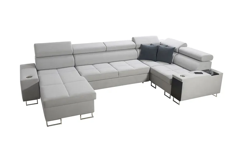 Morenia 4-sits Vänstervänd Bäddsoffa 127x284 cm med Förvaring i Sammet, Ljusgrå