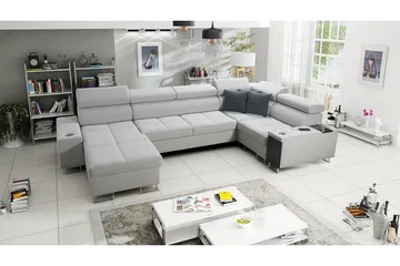 Morenia 4-sits Vänstervänd Bäddsoffa 127x284 cm med Förvaring i Sammet - Ljusgrå - Möbler - Soffa - Sammetssoffa