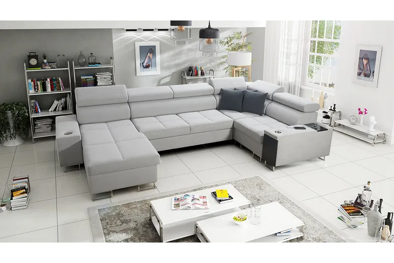 Morenia 4-sits Vänstervänd Bäddsoffa 127x284 cm med Förvaring i Sammet - Ljusgrå - Möbler - Soffa - Sammetssoffa