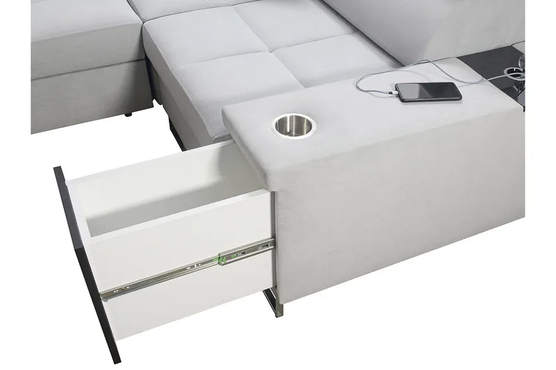 Morenia 4-sits Vänstervänd Bäddsoffa 127x284 cm med Förvaring i Sammet - Ljusgrå - Möbler - Soffa - Sammetssoffa
