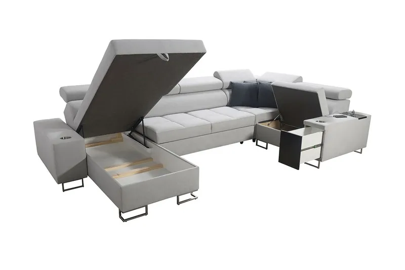 Morenia 4-sits Vänstervänd Bäddsoffa 127x284 cm med Förvaring i Sammet - Ljusgrå - Möbler - Soffa - Sammetssoffa