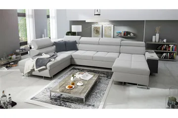 Morenia 4-sits Vänstervänd Bäddsoffa 127x284 cm med Förvaring i Sammet - Ljusgrå - Möbler - Soffa - Sammetssoffa