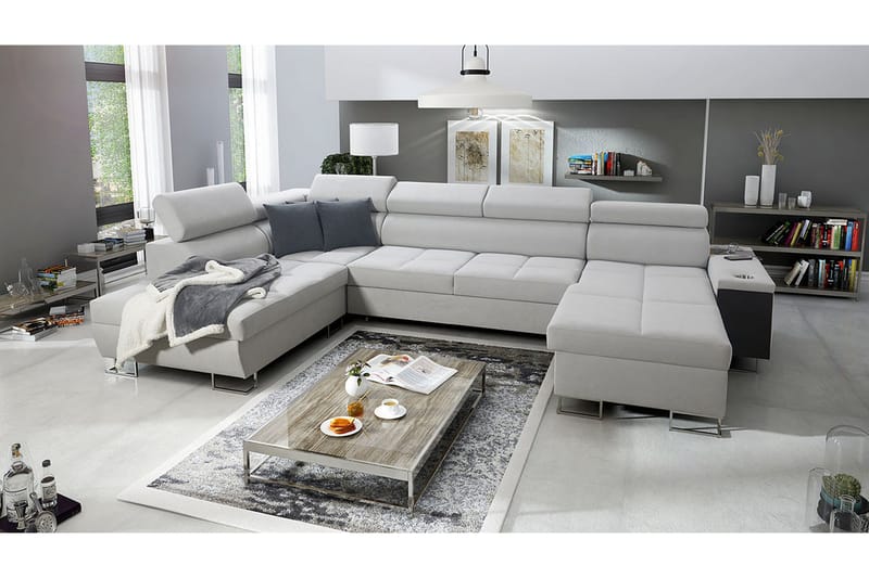 Morenia 4-sits Vänstervänd Bäddsoffa 127x284 cm med Förvaring i Sammet - Ljusgrå - Möbler - Soffa - Sammetssoffa