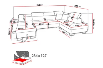 Morenia 4-sits Vänstervänd Bäddsoffa 127x284 cm med Förvaring i Sammet - Ljusgrå - Möbler - Soffa - Sammetssoffa