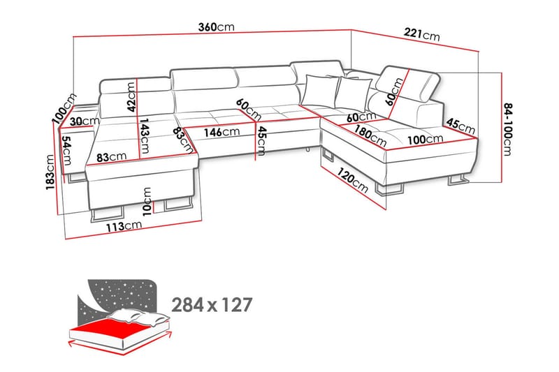 Morenia 4-sits Vänstervänd Bäddsoffa 127x284 cm med Förvaring i Sammet - Ljusgrå - Möbler - Soffa - Sammetssoffa