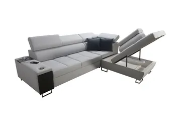 Morenia Högervänd Bäddsoffa 127x210 cm med Förvaring i Sammet - Ljusgrå - Möbler - Soffa - Sammetssoffa