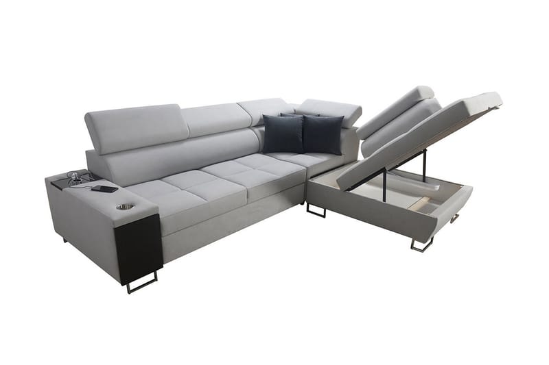 Morenia Högervänd Bäddsoffa 127x210 cm med Förvaring i Sammet - Ljusgrå - Möbler - Soffa - Sammetssoffa