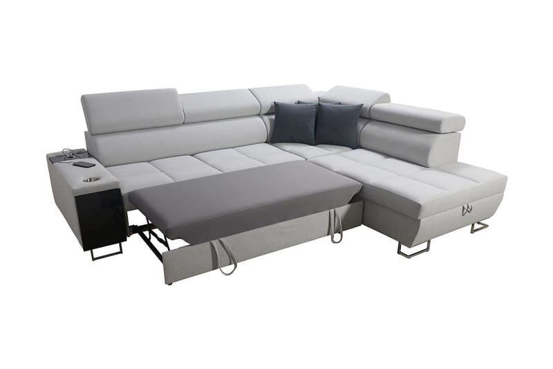 Morenia Högervänd Bäddsoffa 127x210 cm med Förvaring i Sammet - Ljusgrå - Möbler - Soffa - Sammetssoffa