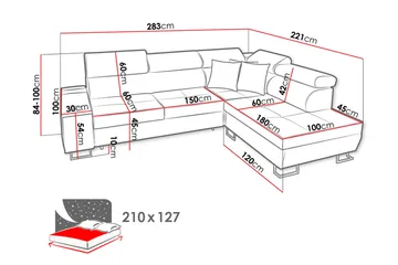 Morenia Högervänd Bäddsoffa 127x210 cm med Förvaring i Sammet - Ljusgrå - Möbler - Soffa - Sammetssoffa