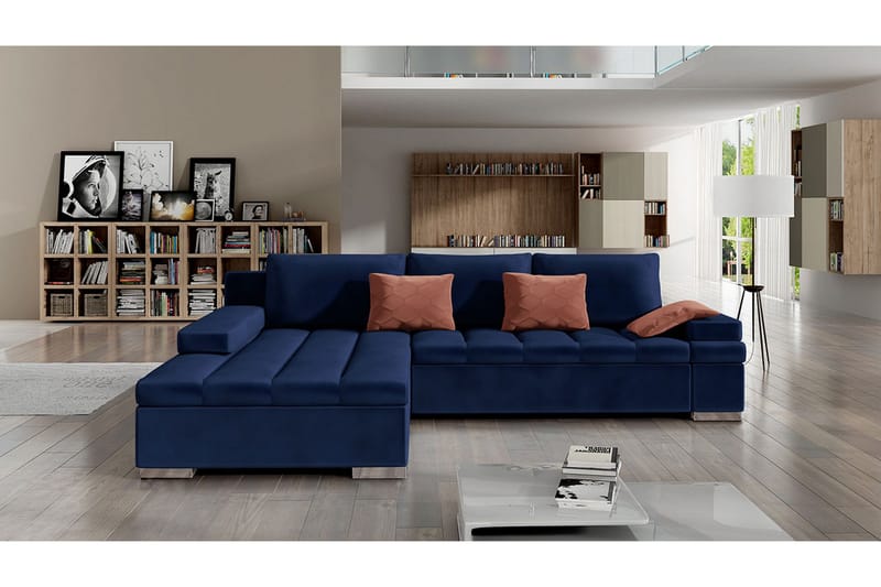 Naoma 4-sits Bäddsoffa Vänster - Blå - Möbler - Soffa - Sammetssoffa