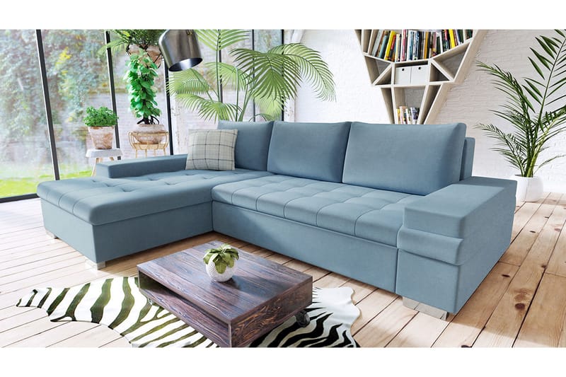 Naoma Bäddbar Hörnsoffa Universal 135x216 cm med Förvaring i Sammet - Blå - Möbler - Soffa - Sammetssoffa