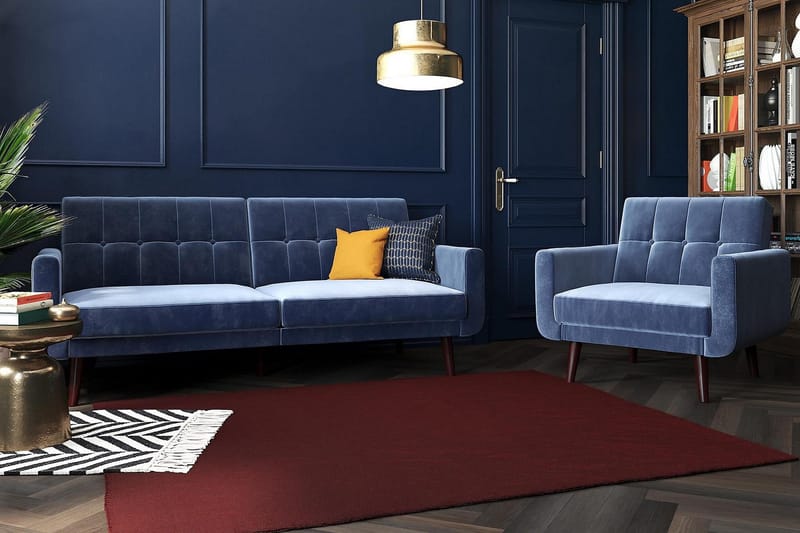 Nola 3-sits Bäddsoffa Sammet/Blå - Dorel Home - Möbler - Soffa - Sammetssoffa