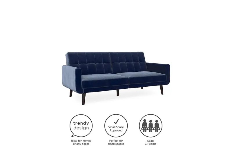 Nola 3-sits Bäddsoffa Sammet/Blå - Dorel Home - Möbler - Soffa - Sammetssoffa