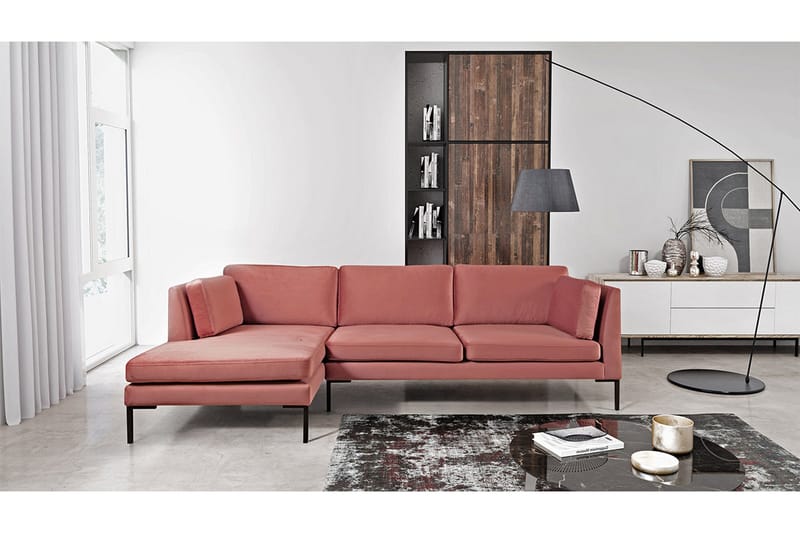 Ocean 3-sits Hörnbäddsoffa Höger med Divan i Sammet - Rosa - Möbler - Soffa - Sammetssoffa