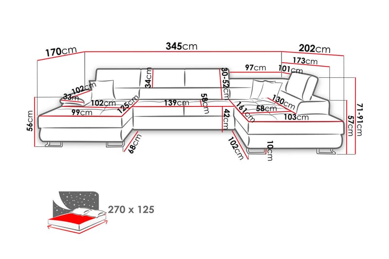 Oertel 5-sits Bäddsoffa Vänster - Rosa - Sammetssoffa - Bäddsoffa divan