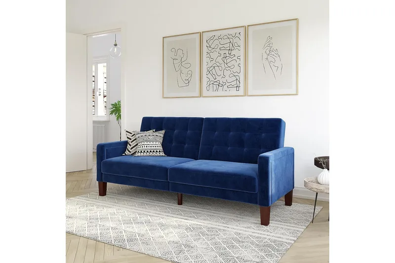 Porter 2-sits Bäddsoffa Sammet/Blå - Dorel Home - Möbler - Soffa - Sammetssoffa