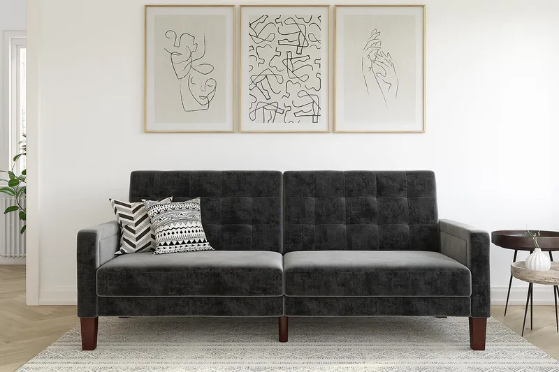 Porter 2-sits Bäddsoffa Sammet/Grå - Dorel Home - Möbler - Soffa - Sammetssoffa