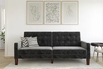 Porter 2-sits Bäddsoffa Sammet/Grå - Dorel Home - Möbler - Soffa - Sammetssoffa