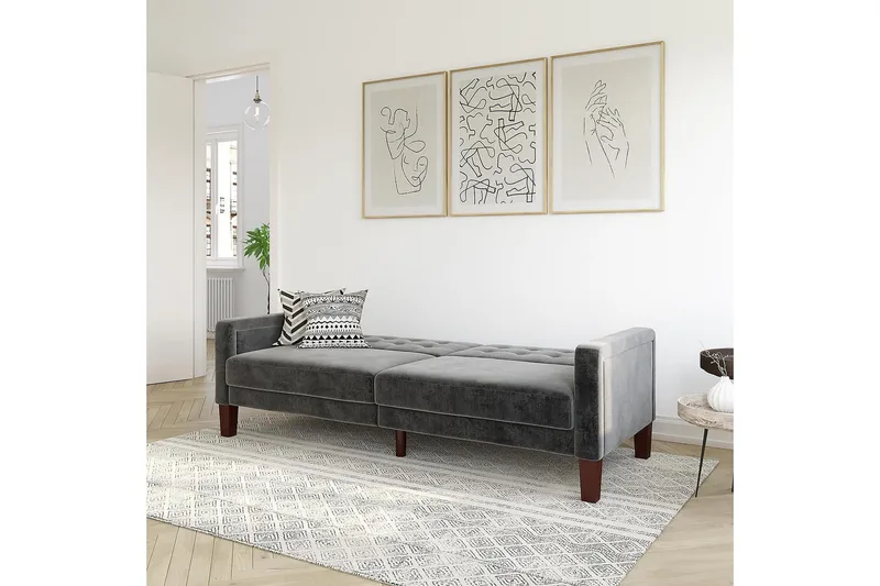 Porter 2-sits Bäddsoffa Sammet/Grå - Dorel Home - Möbler - Soffa - Sammetssoffa