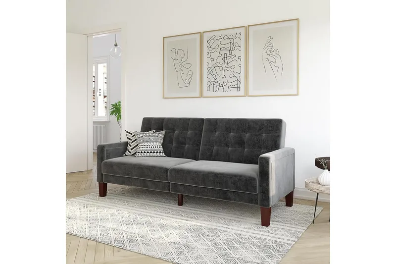 Porter 2-sits Bäddsoffa Sammet/Grå - Dorel Home - Möbler - Soffa - Sammetssoffa