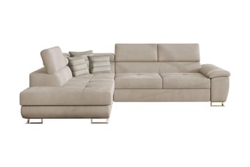 Reginia 4-sits Vänstervänd Bäddsoffa 125x195 cm med Förvaring i Sammet - Beige - Möbler - Soffa - Sammetssoffa