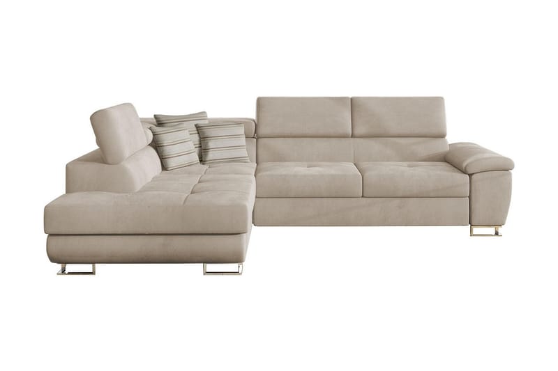 Reginia 4-sits Vänstervänd Bäddsoffa 125x195 cm med Förvaring i Sammet, Beige