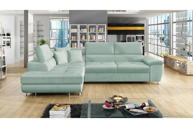 Reginia 5-sits Bäddsoffa Vänster - Grön - Möbler - Soffa - Sammetssoffa