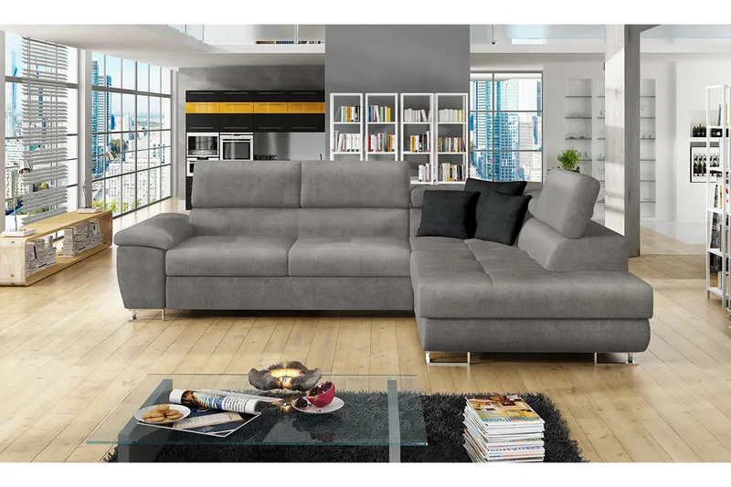 Reginia Hörnsoffa Höger - Grå - Möbler - Soffa - Sammetssoffa