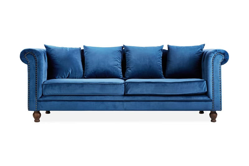 Sammetssoffa Ryan 3-sits Blå - 3 sits soffa - Sammetssoffa - Howardsoffa - Chesterfield soffa