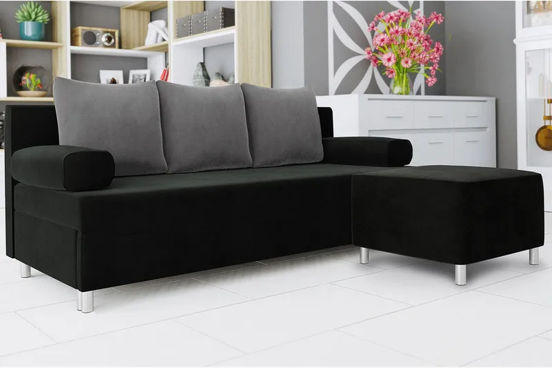 Skatteg Bäddsoffa med Sittpuff - Svart|Grå - Möbler - Soffa - Bäddsoffa - 2 sits bäddsoffa