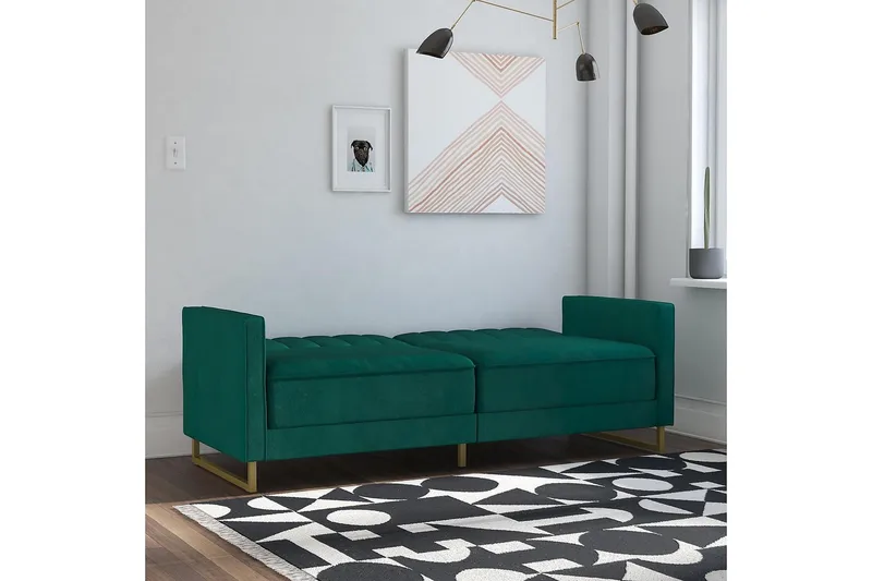 Skylar 2-sits Bäddsoffa Ställbar Sammet/Grön /Mässing - Novogratz - Möbler - Soffa - Sammetssoffa