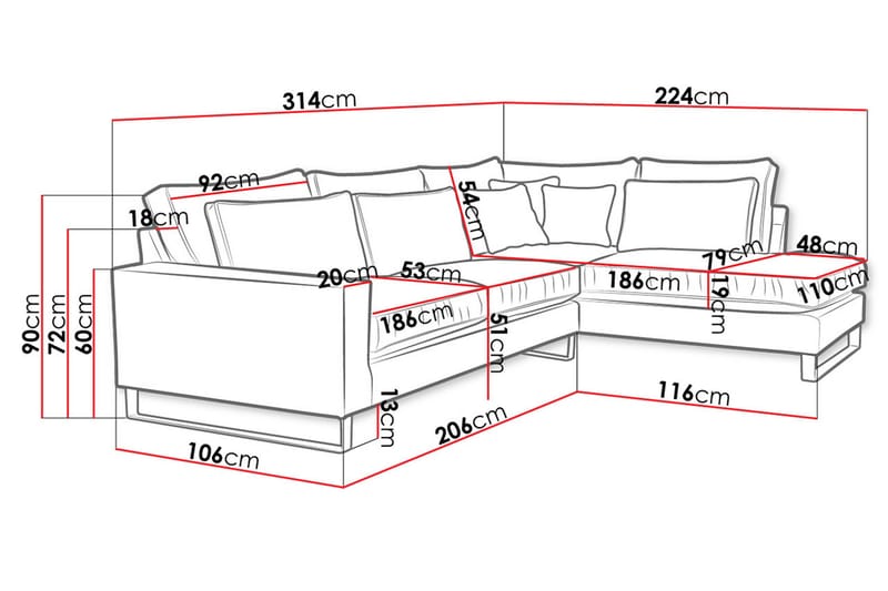 Taboras 2-sits Soffa - Rosa - Sammetssoffa - 3 sits soffa med divan - Divansoffa & schäslongsoffa